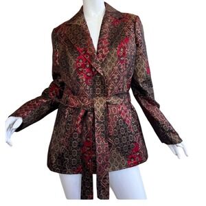 Cache Metallic Brocade Coat 12‎ Whimsygoth Baroque Tapestry Belted Jacket Gold